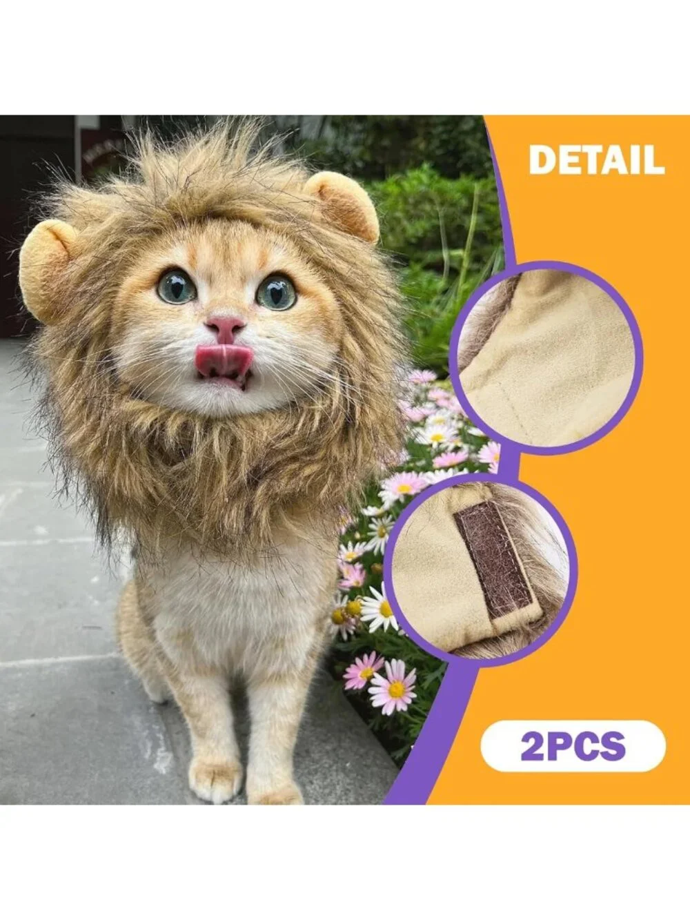 2 Pack Lion Mane Wig for Cats & Small Dogs - Funny Pet Costume for Halloween